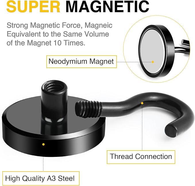 DIYMAG Magnetic Hooks 20pcs 120lbs Cruise Essentials 2026 Magnet Hook Black - Image 3