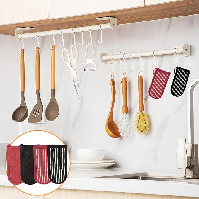 4PCS Cast Iron Pan Handle Covers Sleeve Holders - Heat Resistant Cotton Pan Pot Handle Covers, Non-Slip Hot Handle Covers, Machine Washable Handle Mitts for BBQ and Baking Supplies