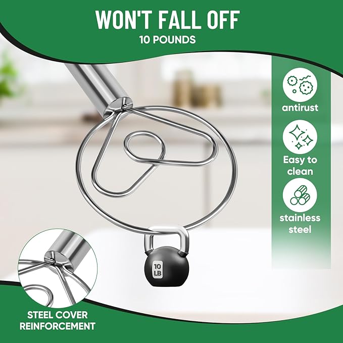 Danish Dough Whisk Stainless Steel Hook Dutch Bread Mixer Hand Tool for Sourdough Baking Making Blending Pastry Pizza