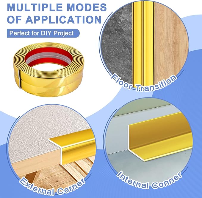 Wall Corner Protector Moulding Trim Peel and Stick Wall Corner Guards Trim Flexible Self Adhesive Edge Protector Moulding, 1.6 in x 20 Ft, Gold
