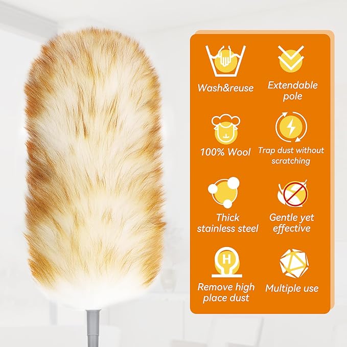 Lambswool Duster with Extendable Handle up to 88.58 in, Natural Feather Dusters - Image 4