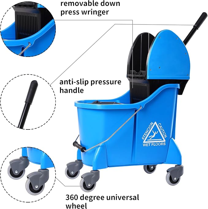 Mop Bucket with Wringer, Mop Bucket Separate Dirty Water - Image 4
