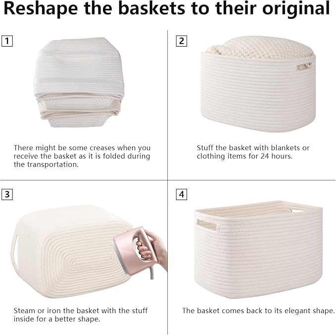 OIAHOMY 4 Pack Storage Baskets for Organizing 24L Cube Storage Bins White - Image 7