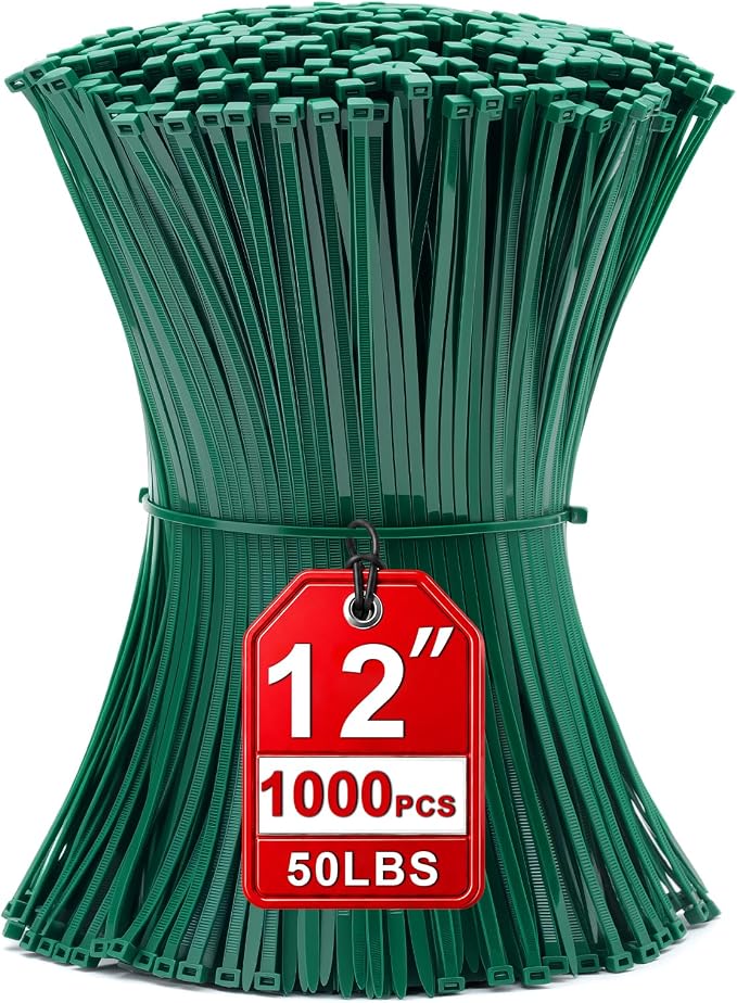 Zip Ties 12 inch, 1000 Pack Green Zip Ties, Wire Ties by HAVEMETD