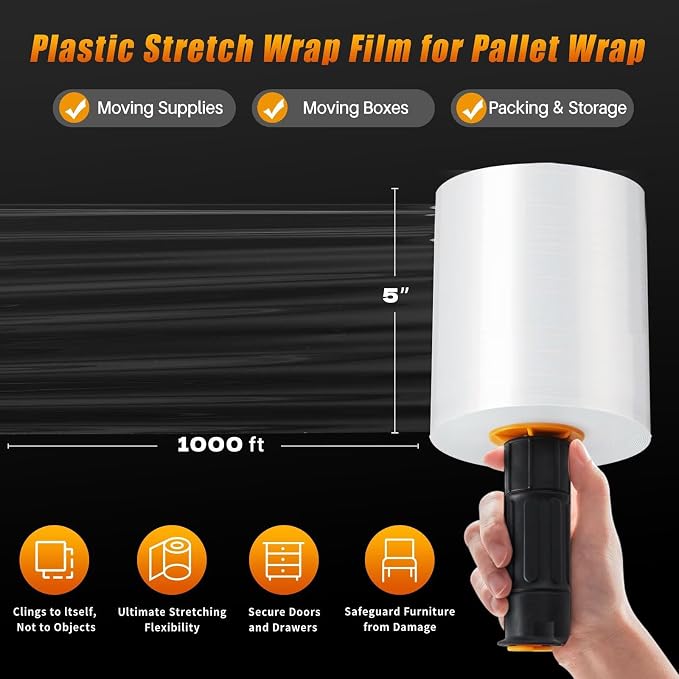 Stretch Film Shrink Wrap for Moving Supplies x 1000ft, Industrial Strength - Image 4