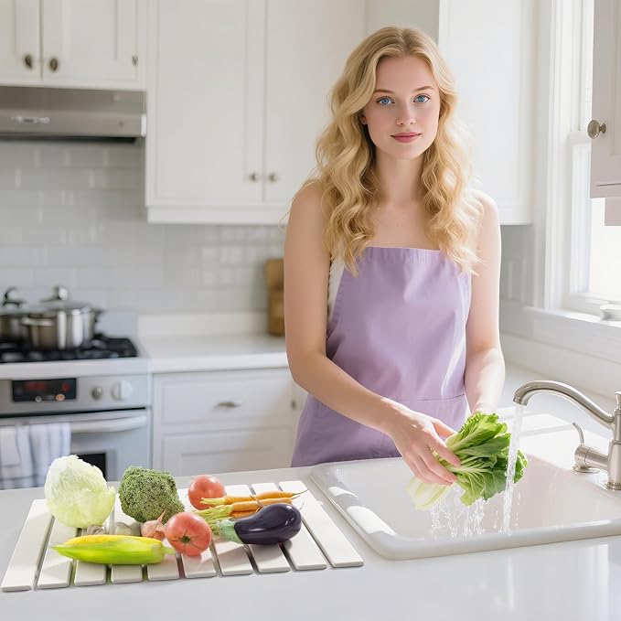Foldable Stone Dish Drying Mat, 23.6"x15.3" Quick Dry Kitchen Board | Made of - Image 2