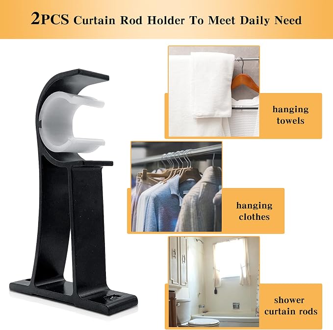 KOLAKO Curtain Rod Brackets, Heavy Duty Black Curtain Rods Holders Hook Hangers - Image 7