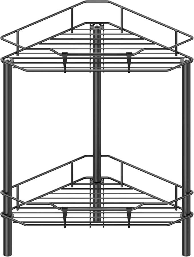 HuggieGems Metal Floor Standing Corner Shower Caddy, 2 Tier by HuggieGems