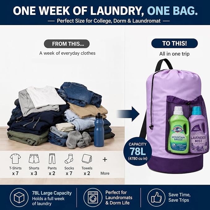 Backpack Laundry Bag, Durable polyster Laundry Backpack Bag - Image 3
