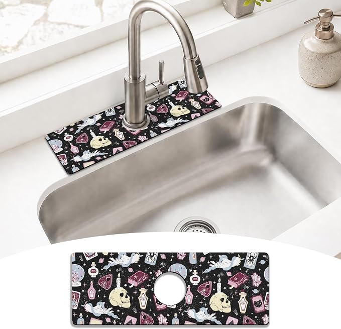 Halloween Kitchen Sink Splash Guard Faucet Mat, Farmhouse Sink Splash Guard by puwbnhj