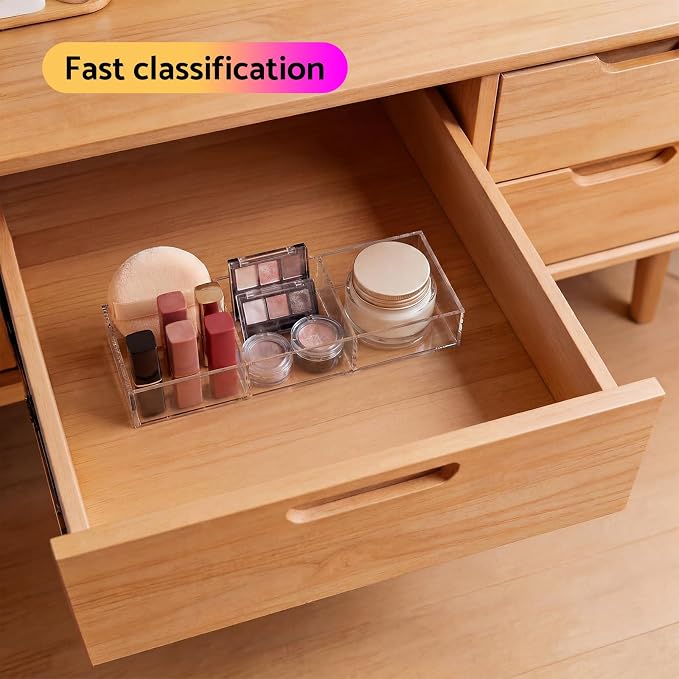 HIIMIEI 3 Section Acrylic Drawer Organizer Tray | Clear Desk Makeup Tray - Image 4