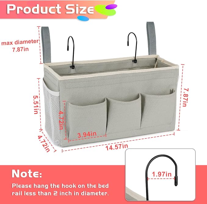 Bedside Caddy, Bedside Storage Bag Hanging Organizer - Image 4