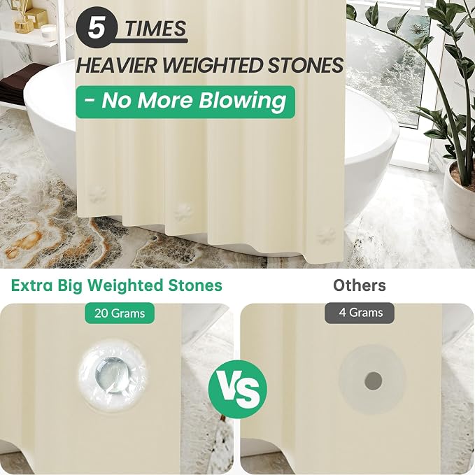 AmazerBath Beige Shower Curtain Liner Plastic, 8G PEVA Shower Liner Cream - Image 3