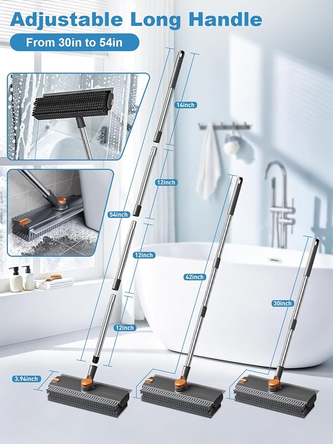 Floor Scrub Brush with Long Handle, 4 in 1 Shower Scrubber with Floor Squeegee - Image 4