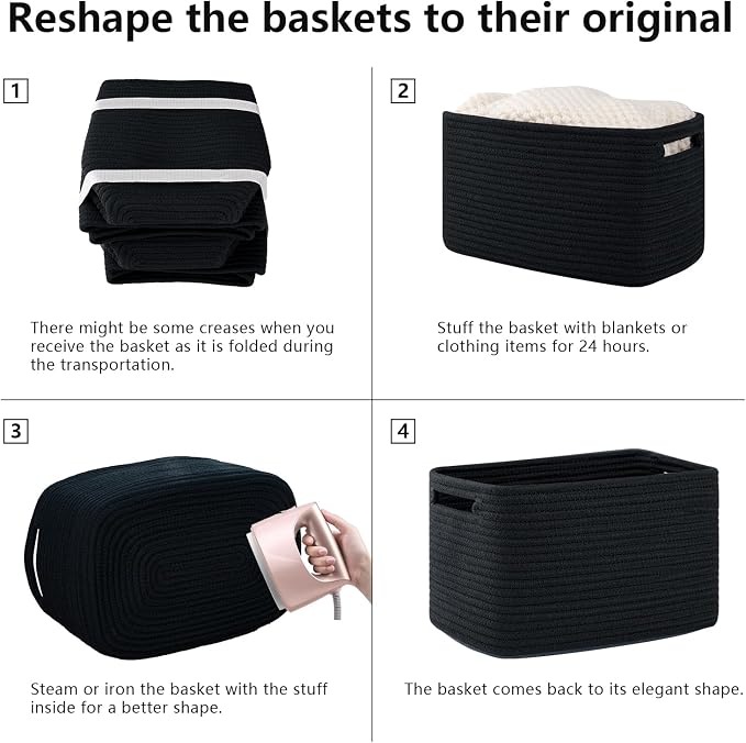 OIAHOMY 4 Pack Storage Baskets for Organizing 15L Cube Storage Bins Black - Image 7