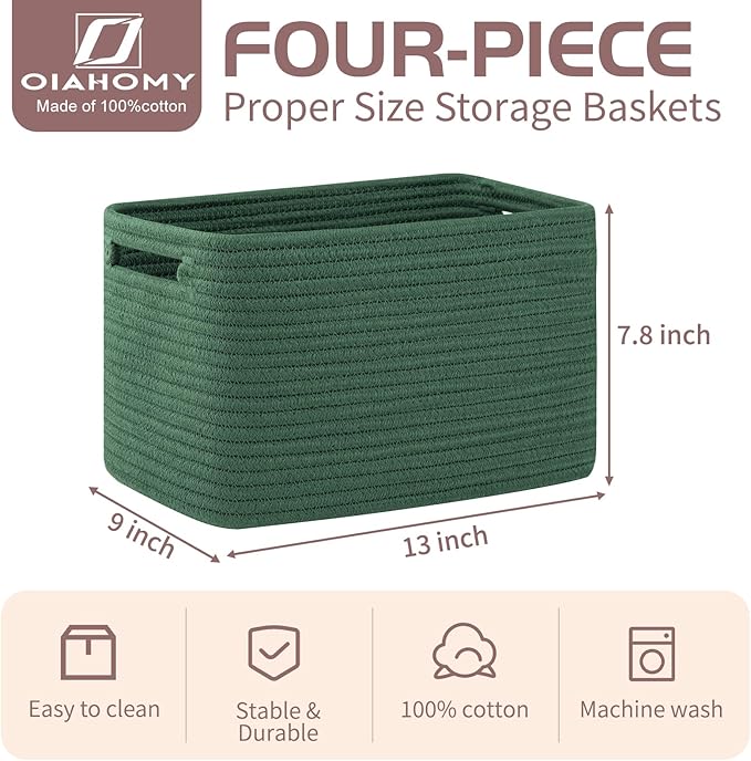 OIAHOMY 4 Pack Storage Baskets for Organizing 15L Cube Storage Bins Green - Image 2