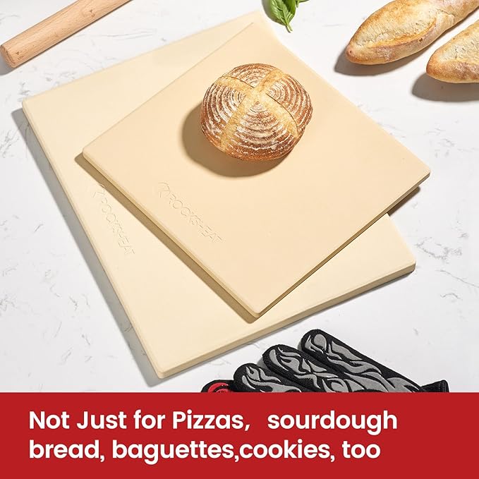 15"×12"×0.5" Cordierite Pizza Stone with 11" Bamboo Pizza Peel - Heat Resistant Up to 1400°F for Oven & Grill, Perfect for 12-Inch Pizzas, Bread, Pies