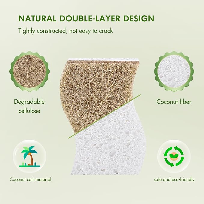 SetSail Natural Kitchen Sponges, 12 Pack Biodegradable Dish Sponges | Non - Image 3