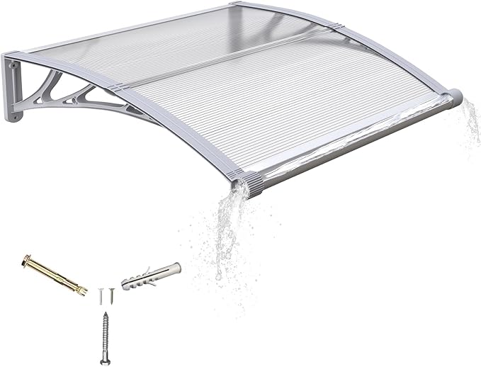 Awning for Door Entrance with Drainage Sink,40x40 Inch Awnings for Doors,Window Canopy Exterior with Plastic Steel Bracket,Polycarbonate Cover,UV,Rain,Snow Protection for House,Porch,Patio,Deck