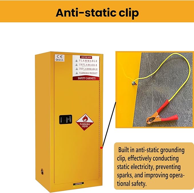 159 Gal Flammable Liquid Safety Single-Door Storage Cabinet Yellow - Double-Layer Alloy Steel, 3-Point Locking System & Adjustable Shelves for Lab Chemicals, Gasoline Cans, Hazardous Material Storage