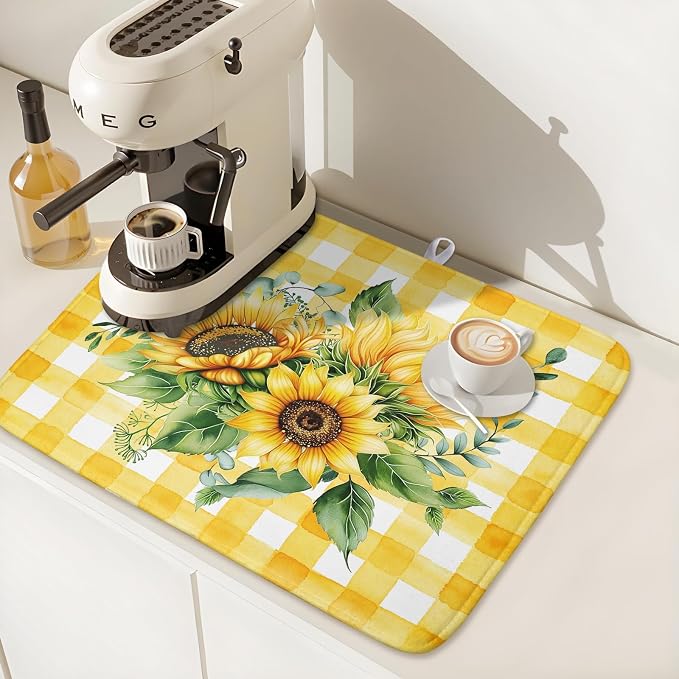 Sunflower Dish Drying Mat 18x24 Inch Absorbent Reversible Summer Sunflower - Image 7