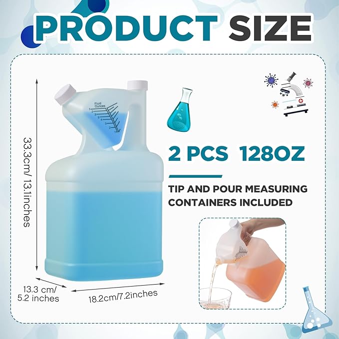 2 Pcs 128oz Measure Container Tip and Pour Measuring Containers Plastic Measuring Bottle, 8oz Measure Capacity