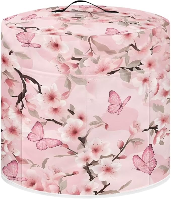 Pink Flower Dust Cover with Pocket for Instant Pot, Rice Cooker and Air Fryer, Round Pressure Cover Dust-Proof Stain Resistant Electric Appliance Cover Easy to Clean