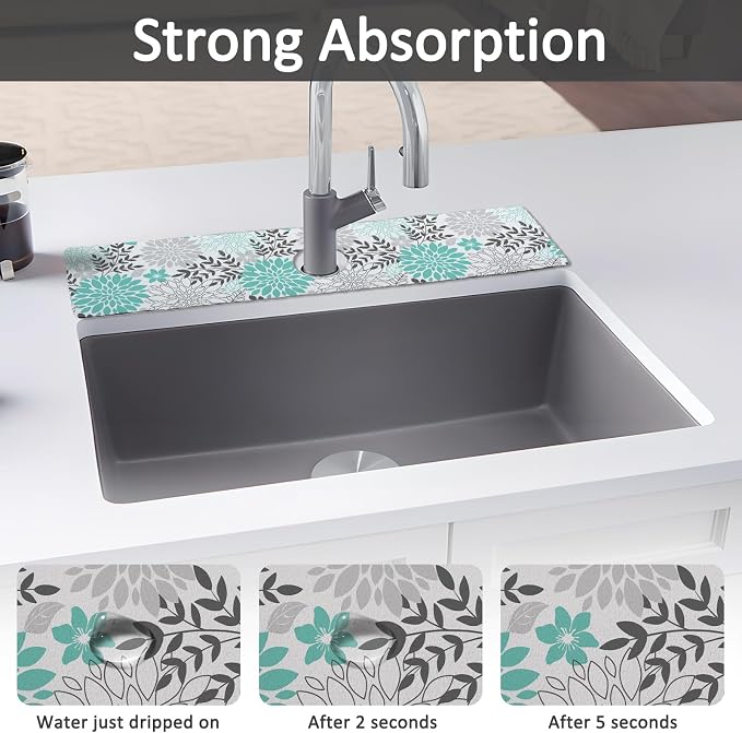 24" X 5.5" Kitchen Sink Splash Guard Faucet Mat Flora Super Absorbent Fast - Image 3