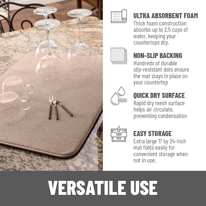 Bellemain Dish Drying Mat, Drying Matt Kitchen Counter, 17 x24 Inch -Mocha - Image 4