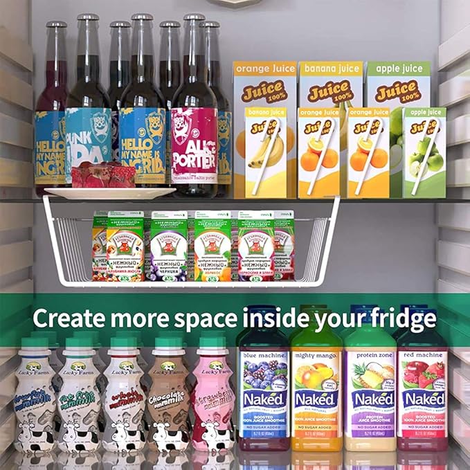 Modern Home Under Shelf Wire Storage Baskets – Hanging Organizer Rack for Cabinet, Pantry, or Closet – White Metal Basket for Kitchen, Towels, or Office – No Tools Required (Set of 4 15")