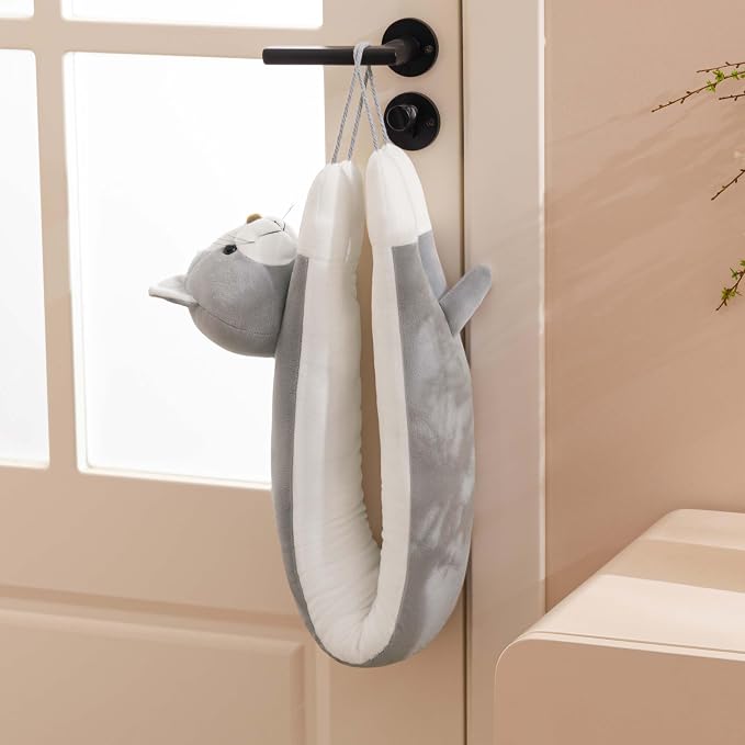 habibee Door Draft Stopper, Weighted Noise Blocker 38 in Grey Cat | Soft Plush - Image 3