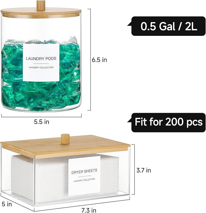 TIPGO Glass Jars and Acrylic Dryer Sheet Holder, Laundry Pods Container - Image 3