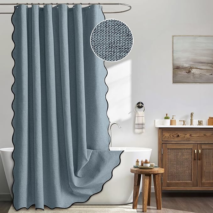 MIULEE 72"x84" Extra Long Scalloped Linen Shower Curtain Dusty Blue by MIULEE