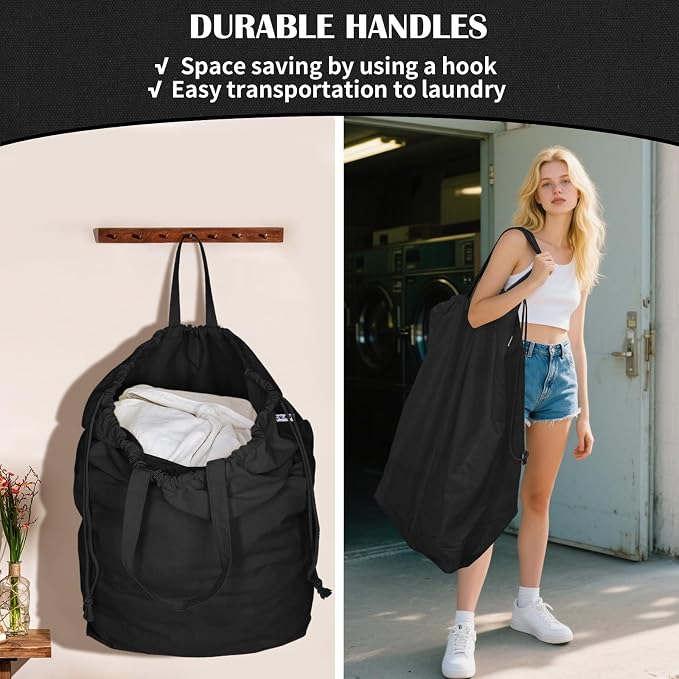 Canvas Laundry Bags with Handles & Rectangular Base - Image 4