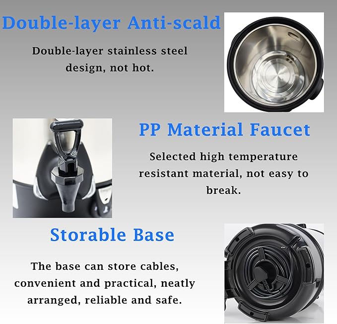 Commercial Electric Kettle Warmer Stainless Steel Hot Water Dispenser Hot Water Boiler And Warmer with Faucet Quick-Temp or Boil for Tea Coffee 1500W 19.6 Liter Capacity