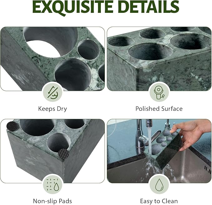 BCS Toothbrush Holder for Bathrooms, 6 Slots Open-Bottom Marble Toothbrush - Image 5