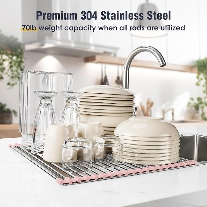 Tomorotec Roll Up Dish Drying Rack Over Sink, 304 Steel, Heat-Resistant Trivet - Image 5