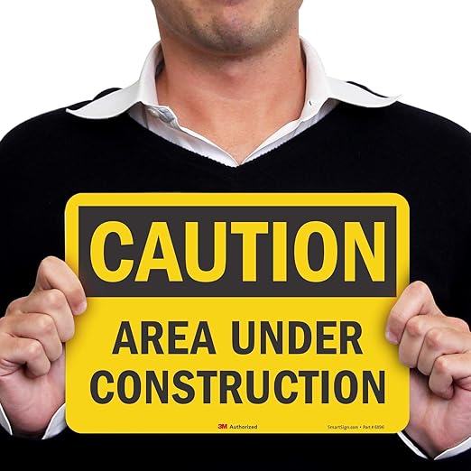 "Caution - Area Under Construction" Label by SmartSign | 7" x 10" 3M Reflective Laminated Vinyl