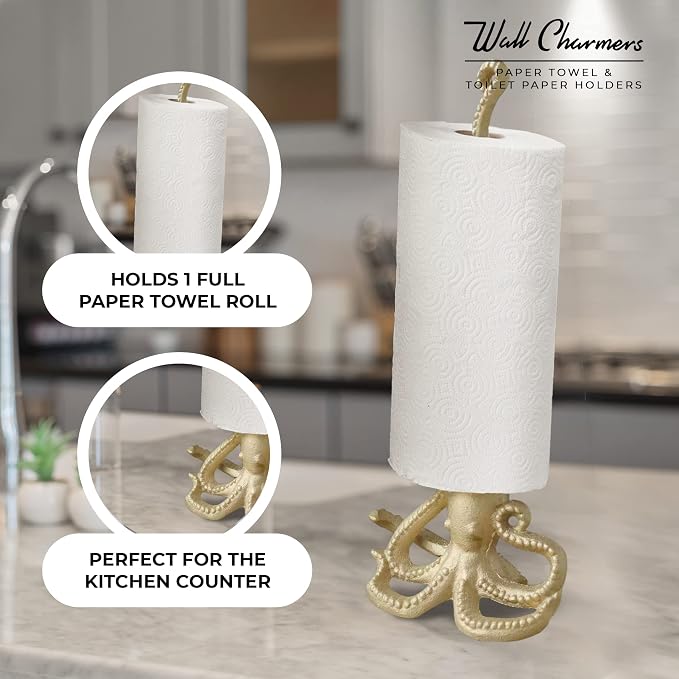 WallCharmers Gold Paper Towel Holder, Metal Toilet or Kitchen Paper Holder - Image 4