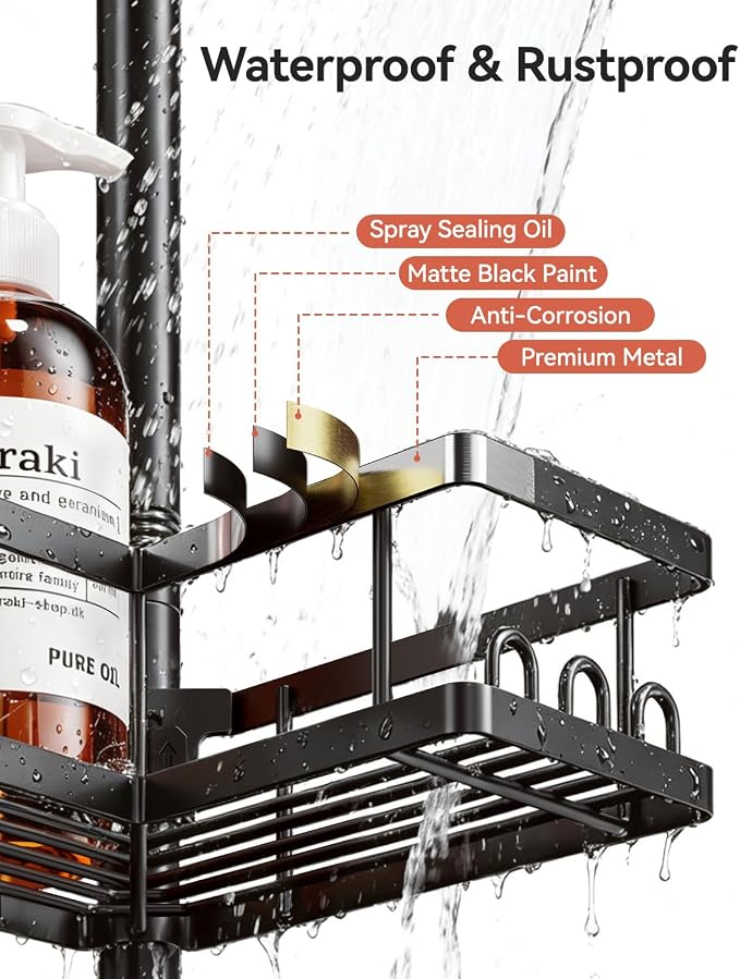 YASONIC Corner Shower Caddy Tension Pole, 25.7-109.1in Adjustable Shower Shelves - Image 5