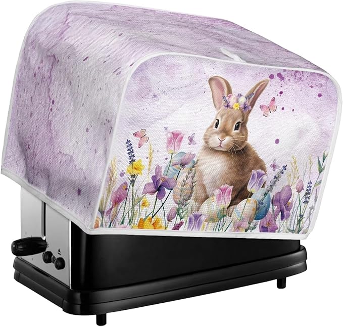Bunny Flower Print 4 Slice Toaster Cover Fingerprint Protection Waterproof Stain Resistant Toaster Dust Protector