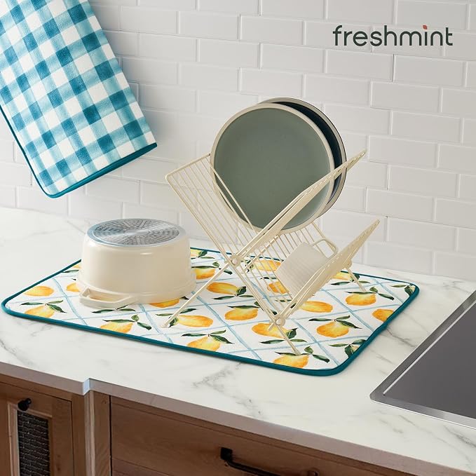 FRESHMINT Dish Drying Mats 2 Pack, Farmhouse Lemon | Quick Dry, Ultra Absorbent - Image 5