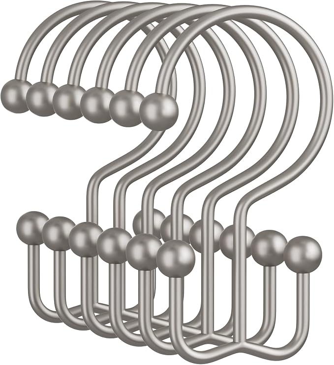 Amazer Matte Nickel Shower Curtain Hooks, Rust-Resistant Metal Shower Hooks by Amazer