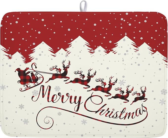 Christmas Moose Dish Drying Mat 18x24 by Kawani