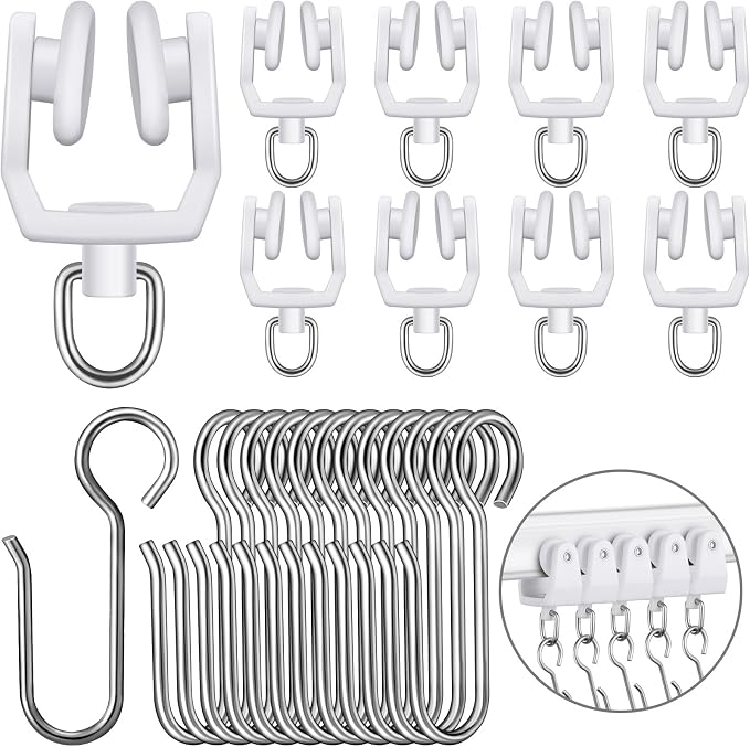 Jetec 180 Pcs Curtain Track Hooks Rollers Ceiling Mount S Hooks, Straight by Jetec