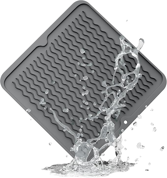 ZLR 4-in-1 Silicone Mat: Air Fryer & Coffee Maker, Dark Gray | Dish Drying Mat by ZLR