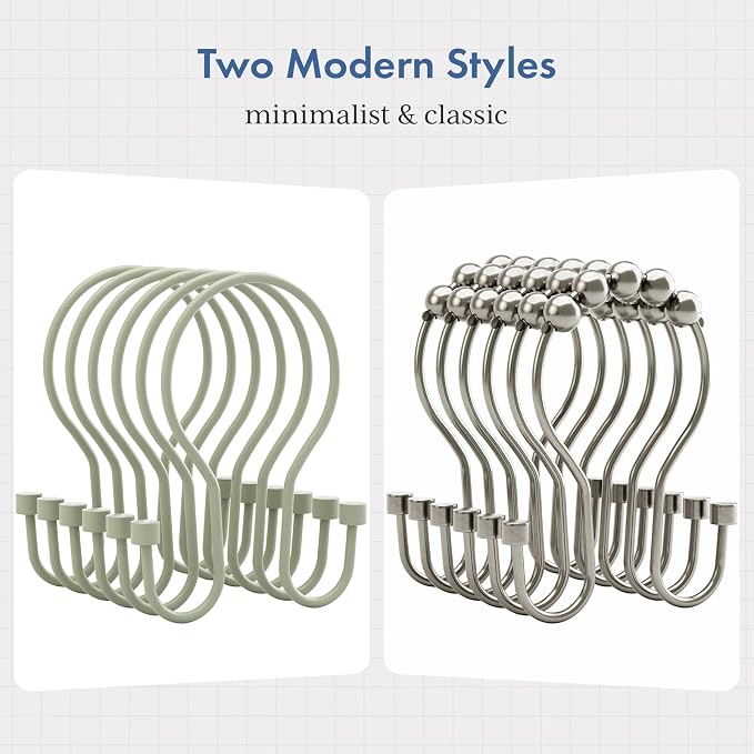 Bathway Sage Green Shower Curtain Hooks Shower Curtain Rings - Image 6