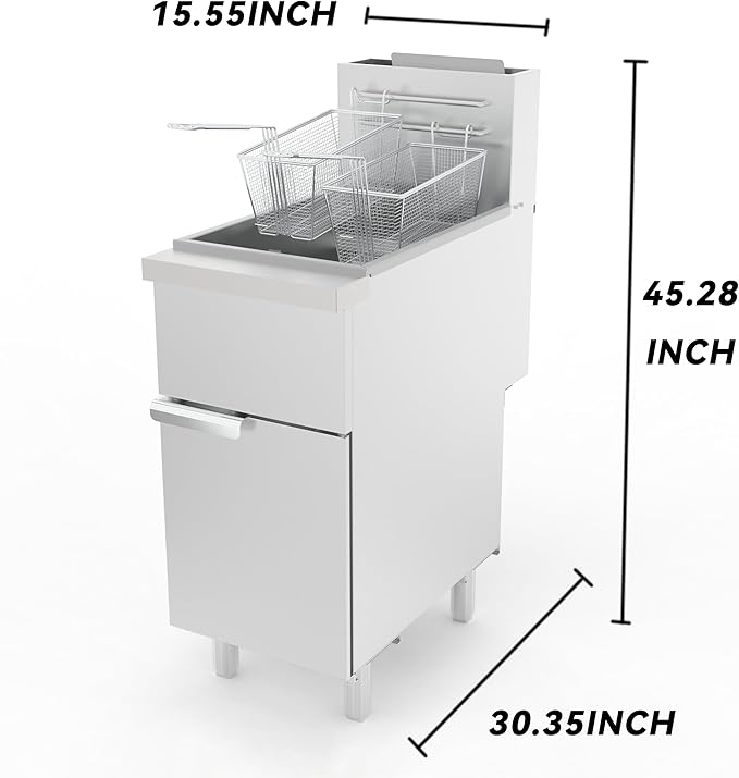 Commercial Deep Fryer, Stainless Steel Gas Floor Fryer for Restaurants, 4-Burner Fryer with 2 Baskets and Adjustable Temperature, Liquid Propane Powered, 50 LBS Capacity, 400°F, 120000 BTU
