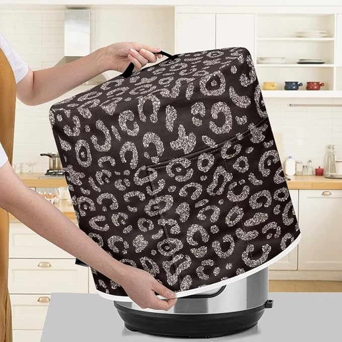 Flashideas Sparkling Leopard Print Pressure Cooker Cover for Women Dust Cover Insulated Rice Cooker Cover with Easy to Clean Lining Waterproof Appliance Cover with Pockets for Instant Pot 6 Quart
