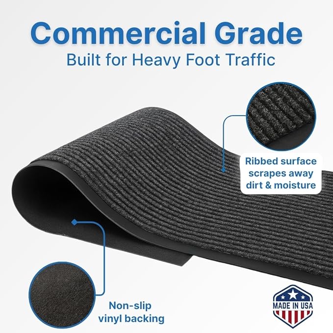 Consolidated Plastics Brush Dry Mat - Made in USA, Heavy-Duty Commercial DoorRug for Indoor/Outdoor Entryways, Non-Slip Backing for High-Traffic Areas (3' W x 4' L, Charcoal)
